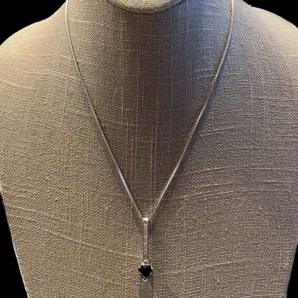 SS NECKLACE WITH BEAUTIFUL DROP PENDANT W/ 10 CZ AND SIMULATED SAPPHIRE HEART